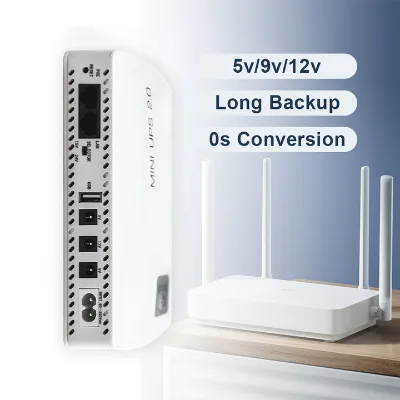 Single Phase Mini UPS 5V 9v 12V 18W 60Hz Pure Sine Wave Output LED Display Battery Home Inverter Ups for CCTV Camera Online