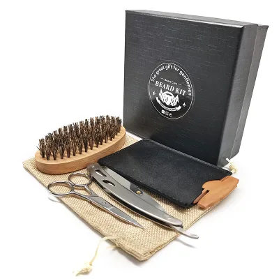 Beard Comb & Beard Brush Natural Boar Bristle Brush and Dual Action Pear Wood Comb