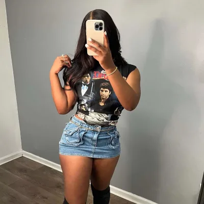 FloralCharm Wholesale Sexy Fashion Casual Plus Size Stretch Y2K Denim Skirt for Women