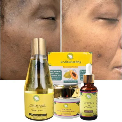 Skincare 4-Piece Set OEM Whitening Body Oil Moisturizing Cream Face Lightening Serum Brightening Papaya Soap Korean Skincare Set