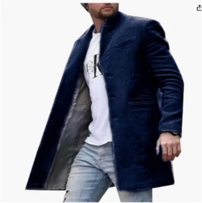 New Men Blends Coats Autumn Winter Solid Color Cold Resistant Men Overcoat Double Collar Casual Trench Coat Male