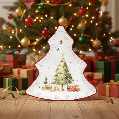 America Style Christmas Plate Set Tree Shape Red Santa Claus Dinner Set Decorative Dinnerware for Event&Catering&Rental