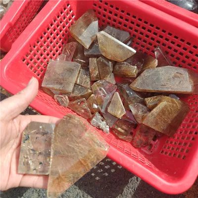 Natural Golden Rutile Quartz Crystal Polished Healing Crystal Stone