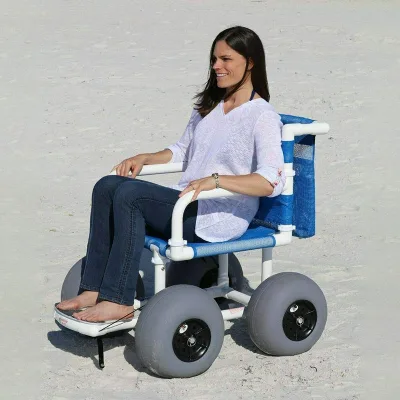Portable Lightweight Manual Wheelchair Higher Climbing Beach Chair with Detachable Sand Wheels for Rehabilitation Equipment