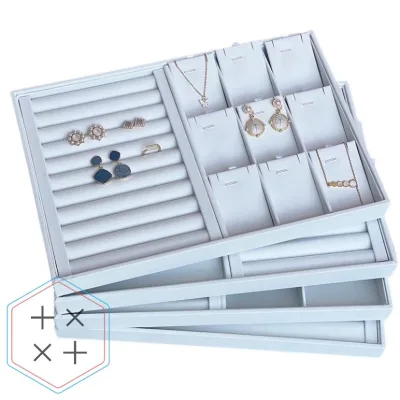 PU Leather White Luxury Portable Rectangle Multifunction Jewelry Display Tray for Accessories Storage