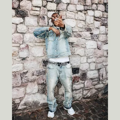 DIZNEW OEM Clothes Custom 2024 Men's Sets (old) Street Wear Acid Washed Jeans and Jacket Two Sets