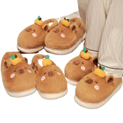 HY198 Non-slip Soft Plush Warm Winter slippers Cozy Capybara Plush slippers Home Shoes for Adults