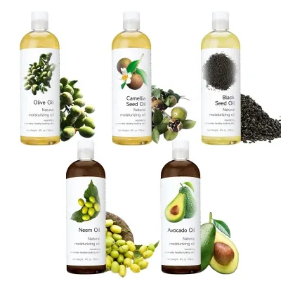 Private Label 100% Pure Almond Jojoba Olive Castor Oil 118ml 4Oz Cold Pressed Carrier Oil Pack with GrapeSeed Coconut