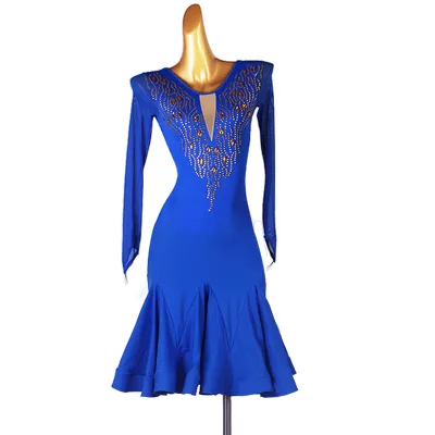 OCTLQ315 Diamond Inlaid Latin Dance Dress Long Sleeve Competition Dress Professional Flower Dress Fashion Dance Skirt