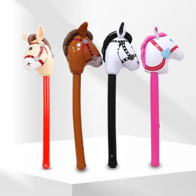 Inflatable Horse Head Stick Thick PVC Cartoon Horse Handheld Toy Kids Party Game Prop Multi Color