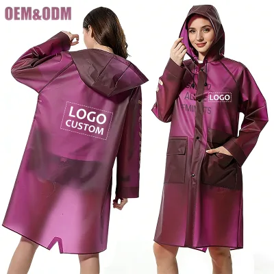 Logo Printing Fashion Outdoor Rainwear Camping Purple White Soft 100% TPU Raincoat Waterproof for Adult Women Men