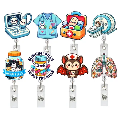 Wholesale New Acrylic Fashionable Customizable Design Medicine Case Lung Instrument Retractable Rotating Badge Holder Accessory
