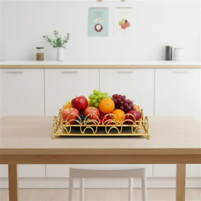 Wholesale New Metal Mirored Tray With Decorative Design Golden Glass Unique Serving Trays