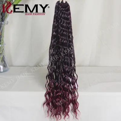KEMY HAIR Synthetic Corchect Braiding Ombre Burgundy Synthetic Hair Braids River Locs Hair Extension Per-looped Braids for Women