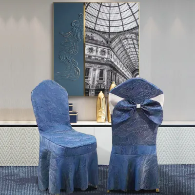Faux Fur White Blue Bow Plastic Chair Cover