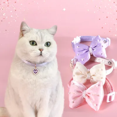 Pet Collar Dog Breakaway Necklace With Big Bows Charm Cute Princess Collar Adjustable Cat Chain Luxurious Pendant Ornaments