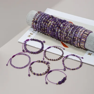 70 Designs Healing Crystal Bracelet Natural Rose Quartz Amethyst Bead Bracelet Stretch Braided Bracelet Crystal Yoga Gift