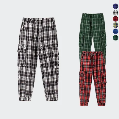 Custom Spring Autumn Fashion Kids Cargo Sports Pull on Plaid Pant Casual Kids Boys Cargo Joggers