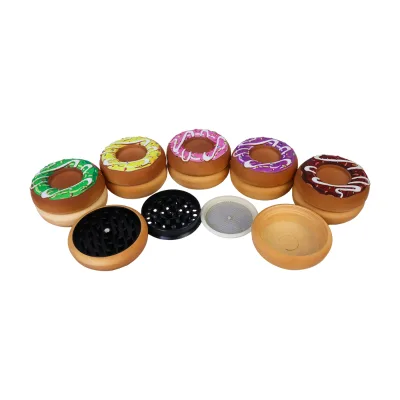 New Fun Design Manual Modern Zinc Alloy Herb Grinder with Sharp CNC Teeth Colorful 4-Layer Donut Shape for Accessories