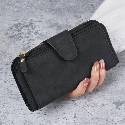 Cross-border Hot PU Button Unisex Fashion Wallet Coin Purse Multicolor Card Bits Mobile Phone Clutch Card Bag Polyester Lining
