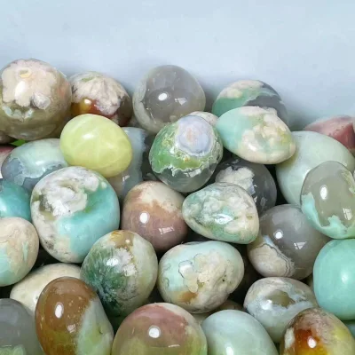 Wholesale Natural Crystal Green Flower Agate Tumbled Stones for Bulk Crystal Craft & Gift Supplies