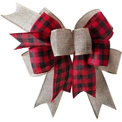 Buffalo Plaid Burlap Bows Christmas Wreath Tree Topper Check Craft Bows Tie for Birthday Wedding Party Gifts Decoration