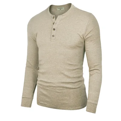 Best Seller Men's Long Sleeve 3 Button Placket Henley Neck Cotton Polyester Casual Shirts Autumn OEM Golf Shirt Sustainable