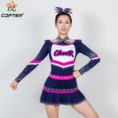 Top and Skirt Cross Collar Customized Cheerleading Uniform with Free logo