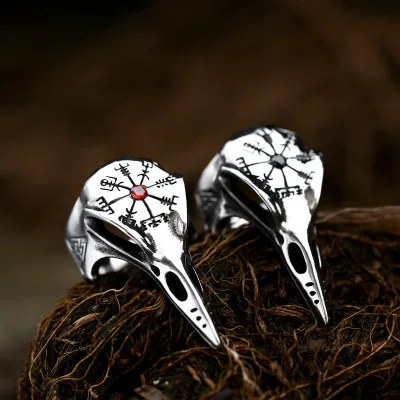 New Rings Stainless Steel Compass Ring Viking Bird Skull Head Ring