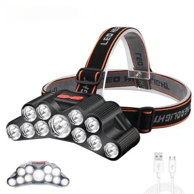Portable 11 LED Headlamp Strong Light Head Lamp USB Rechargeable Headlight Built-in Battery Fishing Flashlight Outdoor Lantern
