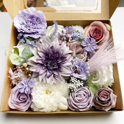 Hot Sale Premium Quality Artificial Silk Flowers Plants Purple Rose Peony Jewelry Greenery Wedding Christmas Durable Decorative