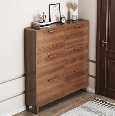 Simple Modern Wooden Shoe Cabinet and Rack with Narrow Door Entrance Storage for Home Living Room & Gym Wall