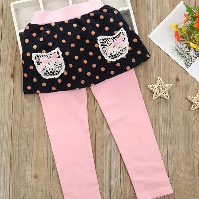 Girls' Casual Pants Spring and Autumn Printed Two-Piece Skirt Cotton Eco-friendly Full Length Knitted Fabric