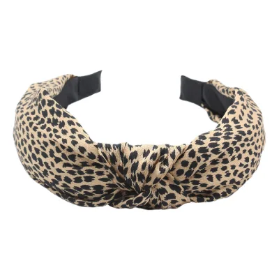 2024 New Retro Leopard Headband for Women European and American Style Wide Fabric Edge Knot Hairband for Daily Use