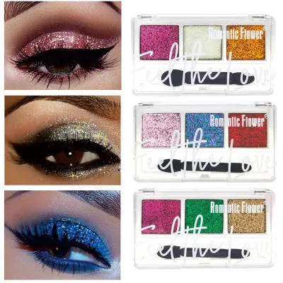 Portable Glitter Eye Shadow Palette 3 Shades Metallic Sparkle Eyeshadow With Applicator for Women Eye Beauty