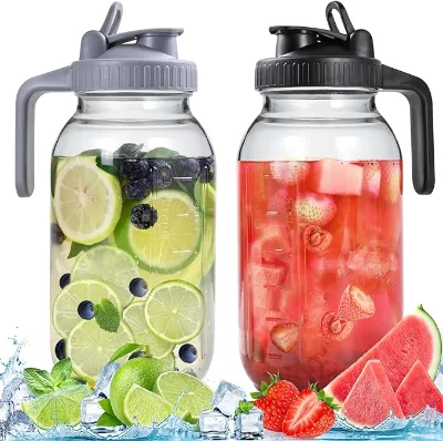 Glass Pitchers with Lid Half Gallon 2 Quart 64 OZ Leak-Proof Airtight Mason Jar