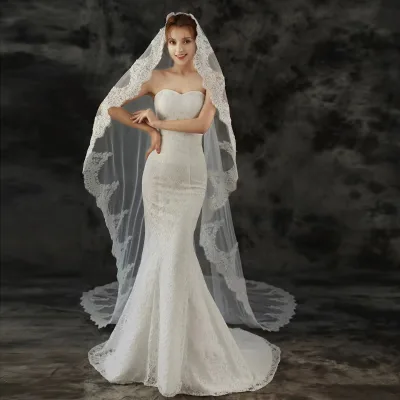 Cheerfeel TwoTier with Face Cover Wedding Veils Bridal with Comb Lace Edge Long Chapel Length