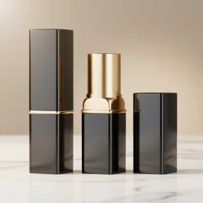 12.1mm 12.7mm Square Classic Black Aluminum Empty Lipstick Tube with Customizable Printing for Formal Makeup Packaging