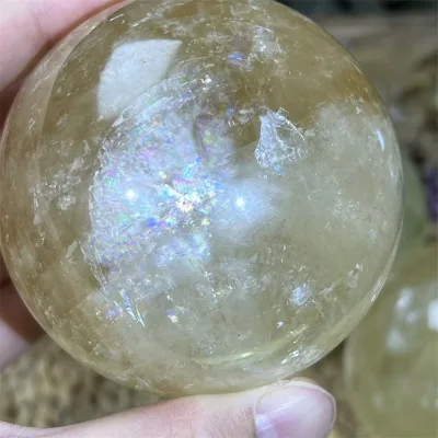 Wholesale Cheap Price Natural Yellow Crystal Stones Spheres Honey Calcite Rainbow Ball for Decoration Gift