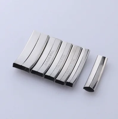 Multi Size Stainless Steel Rectangle Hole Curved bar Tag Slider Charm for Flat Strap Leather Silicone Bracelet Making
