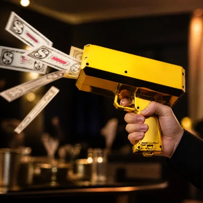 2026 Metallic Gold Money Spray Gun OEM LOGO Cash Cannon Birthday Funny Throw Money Gun Gold Chrome Gold Money Gun