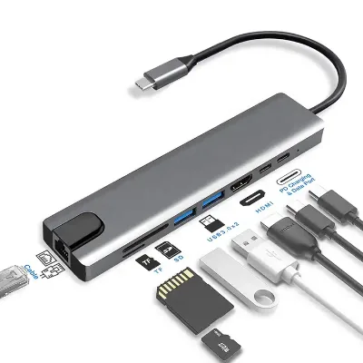 8-in-1 Multi-Functional USB 3.1 Type C Hub MacBook Pro Laptop Dock Station Adapter SD TF Charging Data PC Computer Accessories