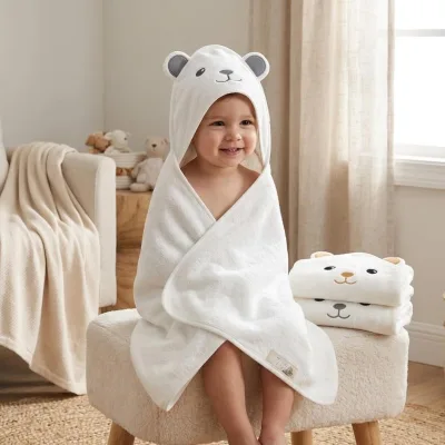Custom 100% Bamboo Cartoon Skin Friendly Super Absorbent Quick-Dry Baby Hooded Bath Towels for Newborn Kids