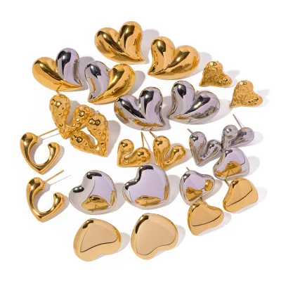 2024 Hot Selling 18K Gold Plated Stainless Steel Romantic Lovely Fashion Style Irregular Heart Stud Earrings