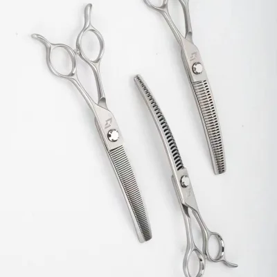 Dog Cut Grooming Scissors Curved Chunker 7.0 7.5 Inch Dog Shears and Serrated Scissors