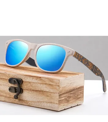 Natural Bamboo Fashion Wooden Sunglasses Handmade Polarized Half Plastic Pattern Sunglasses