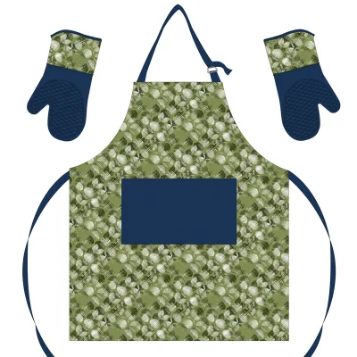 Soft Apron Kit Customizable logo Name Cotton Apron with Oven Gloves Kitchen Textiles Adjustable Apron Set Eco-friendly
