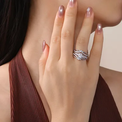 925 Sterling Silver Oval Center Stone Split Shank Engagement Stackable Matching Wedding Band Bridal Set Moissanite Jewelry Ring