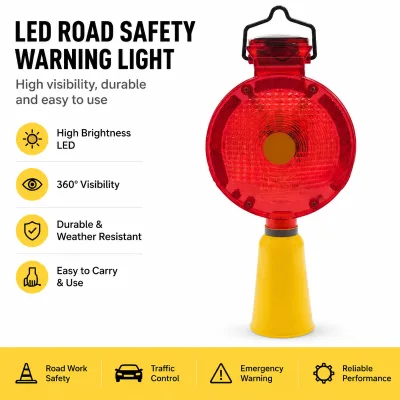 Solar-Powered LED Traffic Cone Warning Light-High-Intensity Flashing Beacon for Highway Use Emergency IP68 Rated Plastic