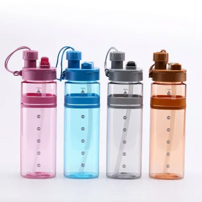 Dual Drink square Portable Reusable Fitness Sports Transparent Plastic Water Cup with Lifting Rope